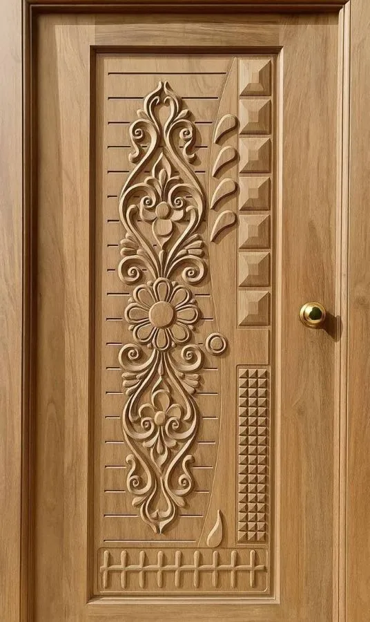 Carved wooden door with floral panel