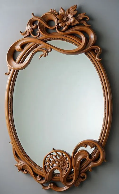Carved floral wooden oval mirror frame