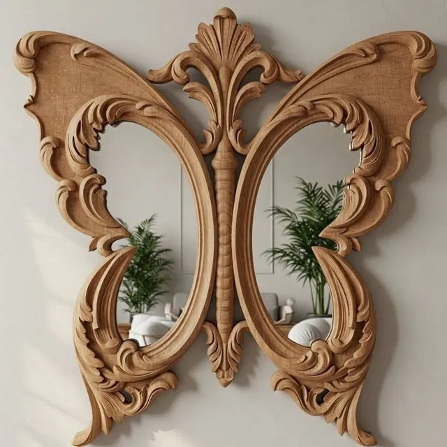 Carved wooden butterfly mirror